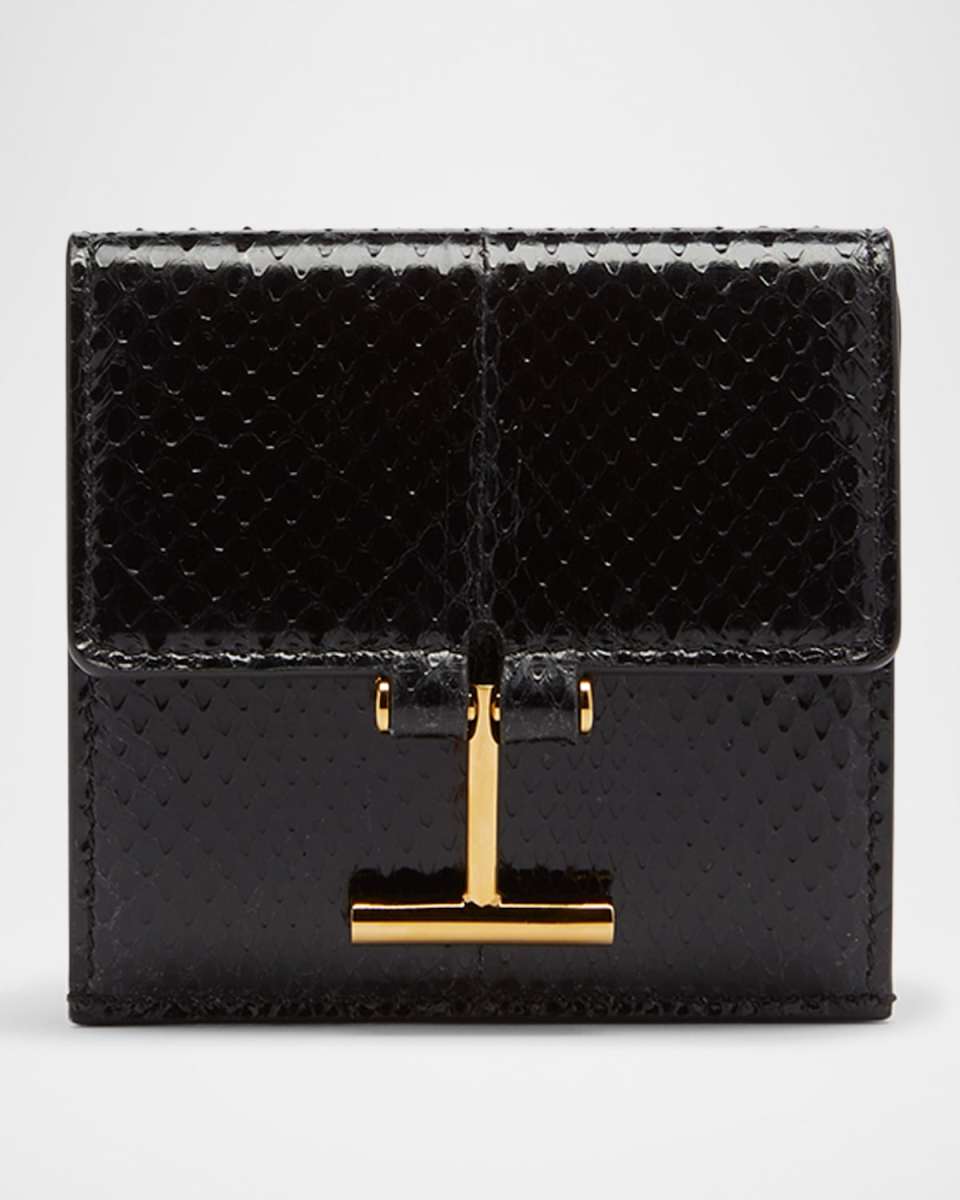 Flap Card Holder in Snake-Embossed Leather